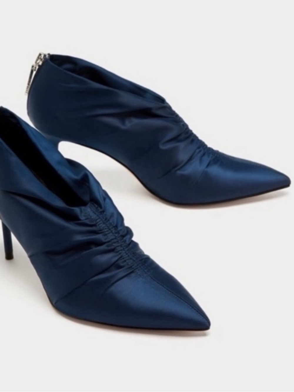 Women's Zara Navy Satin Pointed-Toe Heels